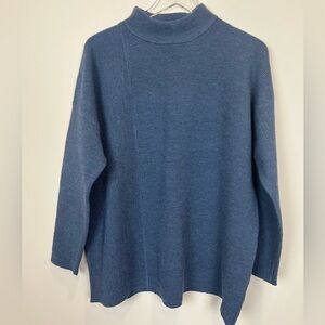 Womens Boxy Mock Neck Sweater with Ribbed Block design. Blue Sz XL
